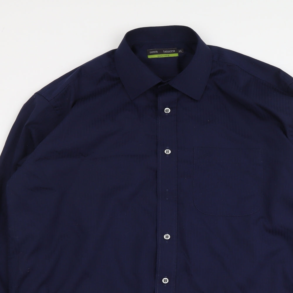 Marks and Spencer Mens Blue Polyester Button-Up Size 16.5 Collared Button