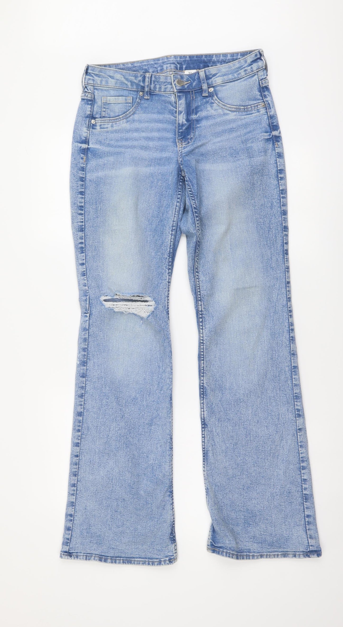 H&M Womens Blue Cotton Bootcut Jeans Size M L31 in Regular Button