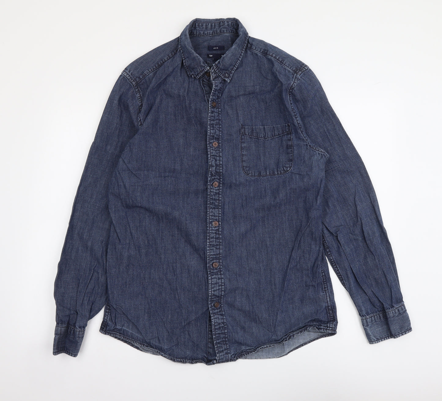 Gap Mens Blue Cotton Button-Up Size L Collared Button