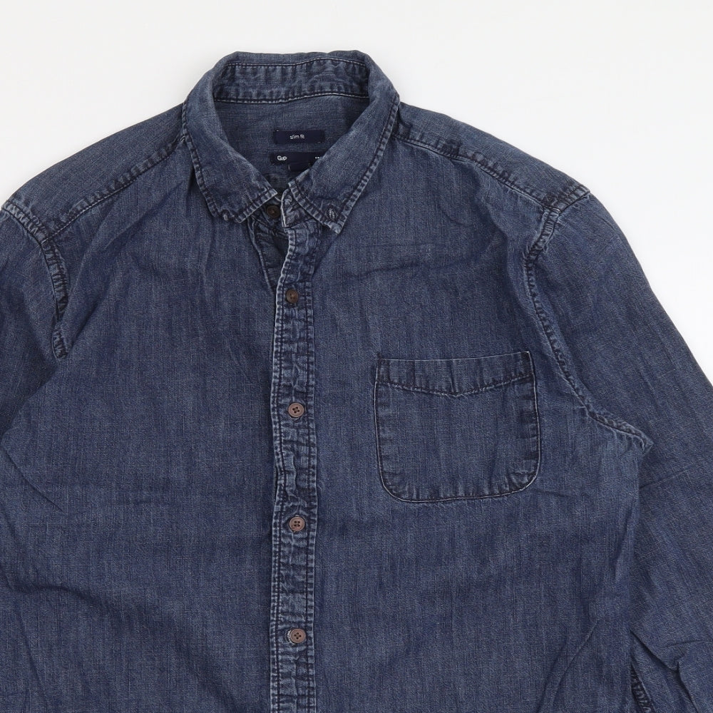 Gap Mens Blue Cotton Button-Up Size L Collared Button