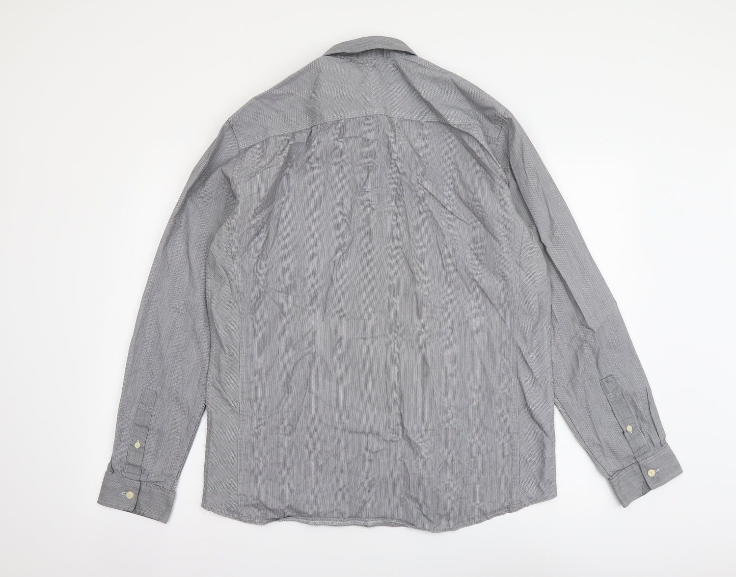 NEXT Mens Grey Cotton Button-Up Size L Collared Button