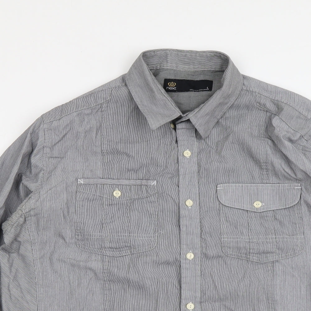 NEXT Mens Grey Cotton Button-Up Size L Collared Button