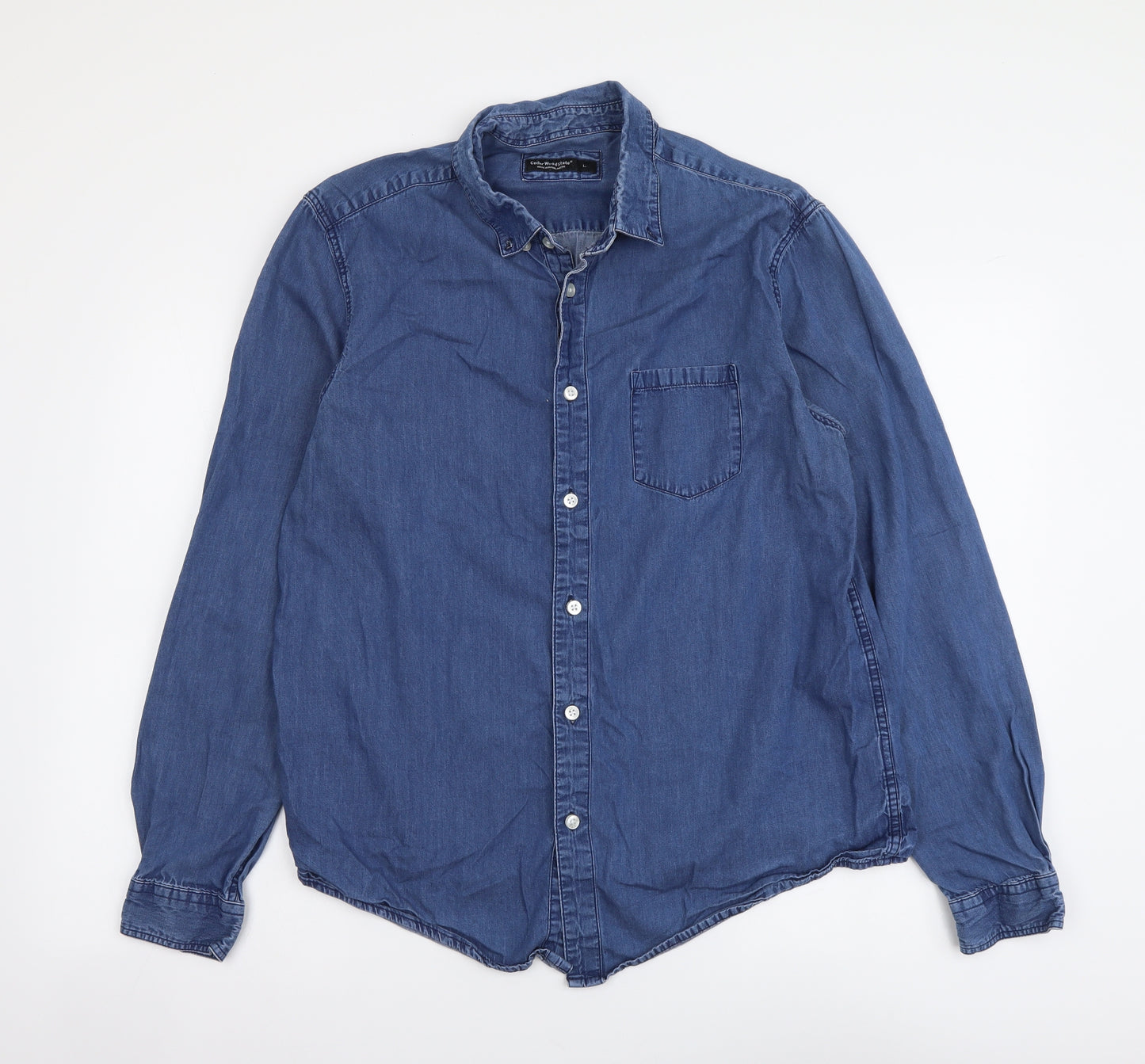 Cedar Wood State Mens Blue Cotton Button-Up Size L Collared Button