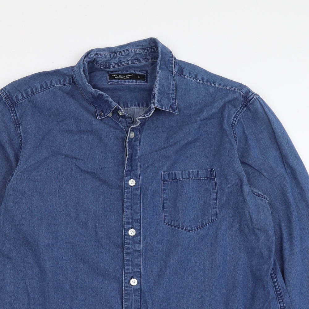 Cedar Wood State Mens Blue Cotton Button-Up Size L Collared Button