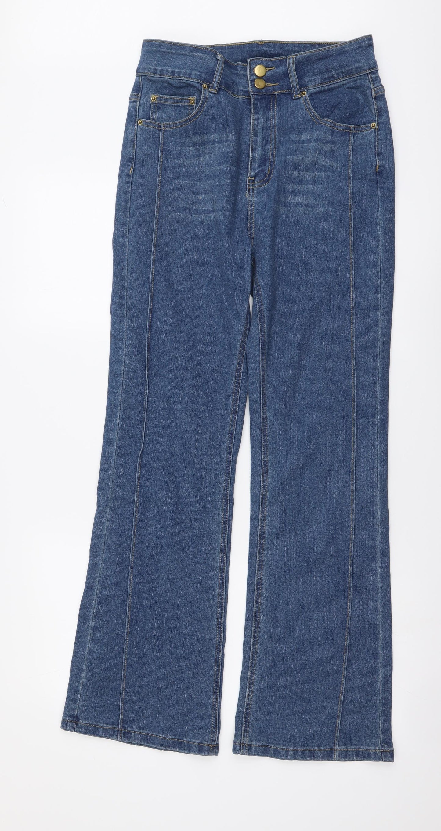 SheIn Womens Blue Cotton Bootcut Jeans Size L L29 in Regular Button