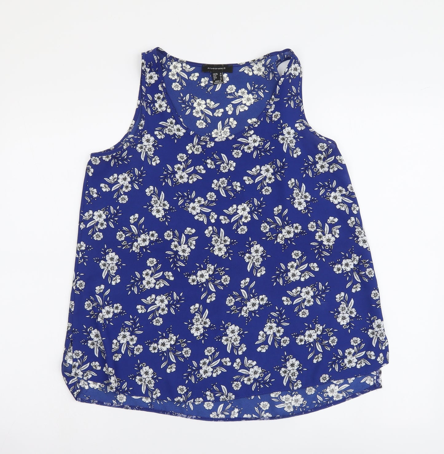 Atmosphere Womens Blue Floral Polyester Basic Tank Size 10 Scoop Neck