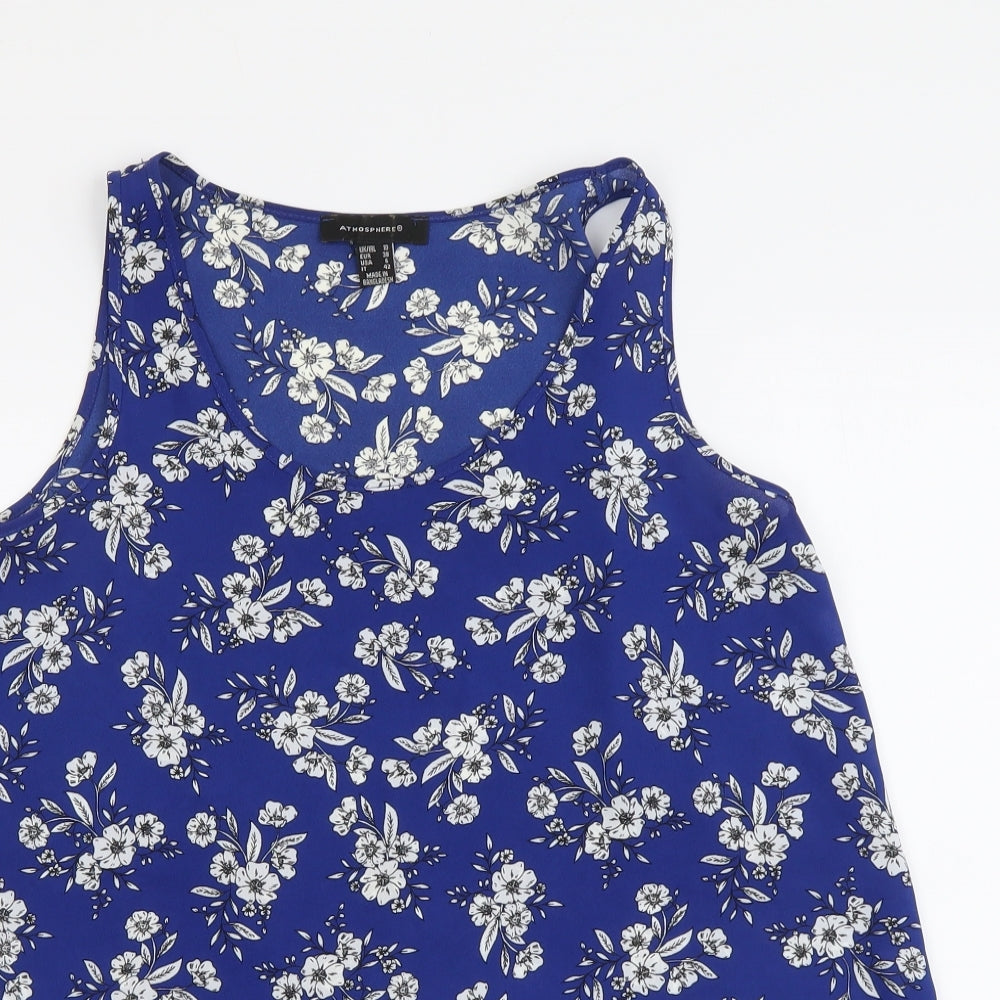 Atmosphere Womens Blue Floral Polyester Basic Tank Size 10 Scoop Neck