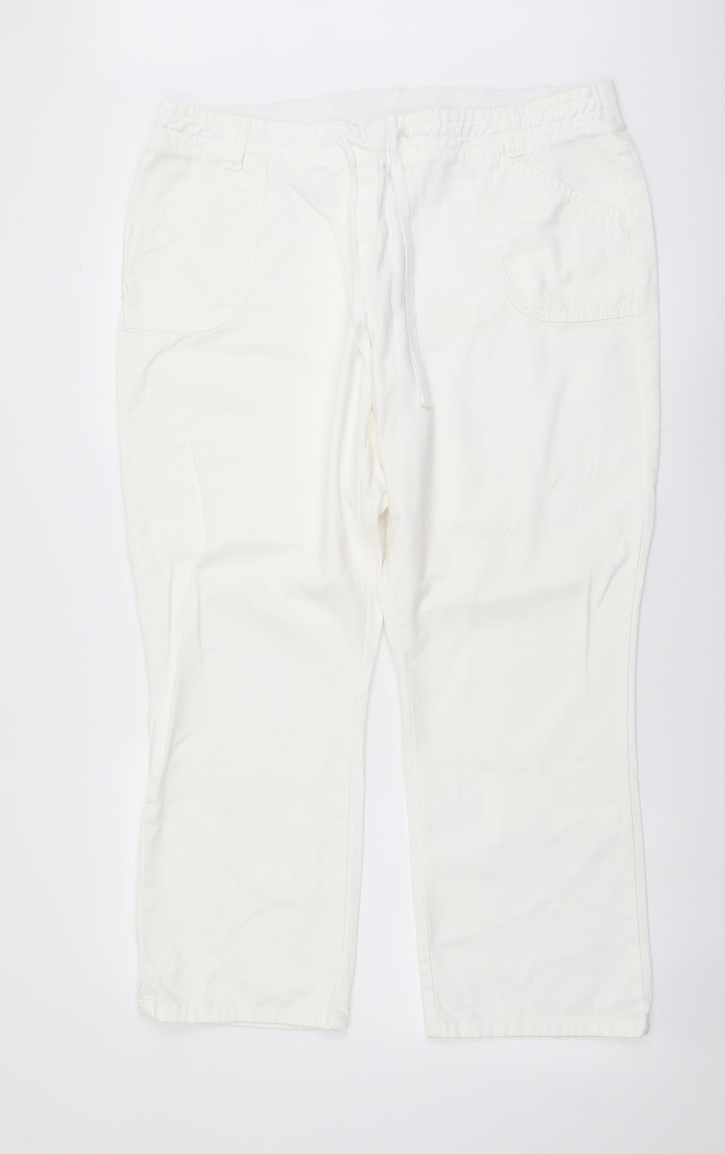 Cotton Traders Womens White Cotton Sweatpants Trousers Size 18 L27 in Regular Drawstring