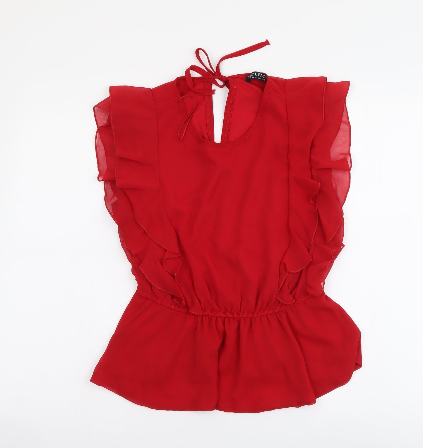 Selected Womens Red Polyester Basic Blouse Size 10 Round Neck