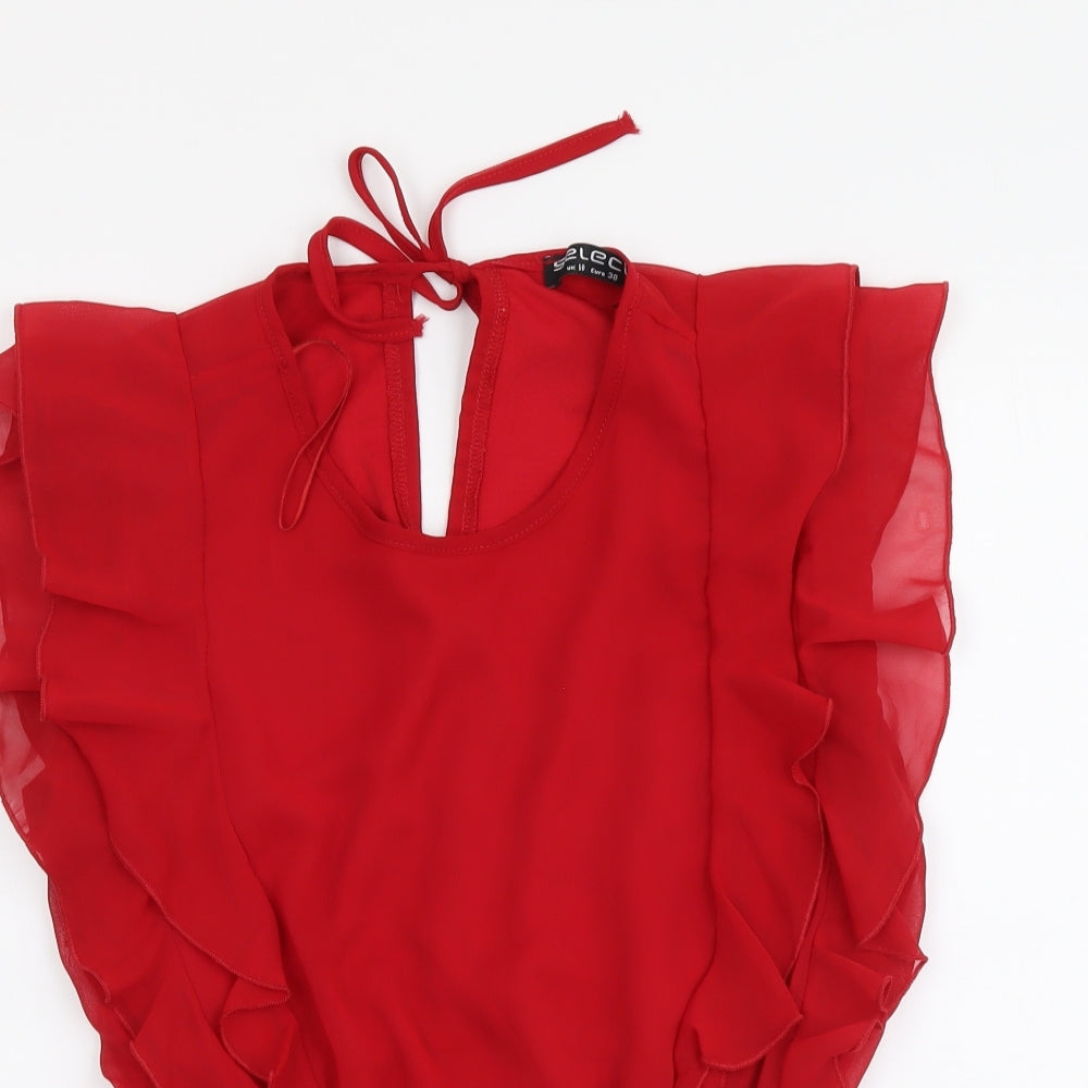 Selected Womens Red Polyester Basic Blouse Size 10 Round Neck