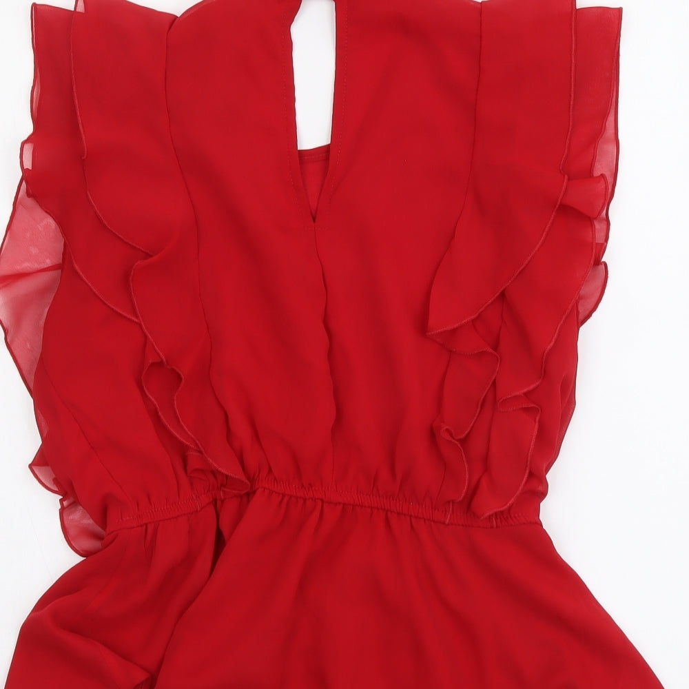 Selected Womens Red Polyester Basic Blouse Size 10 Round Neck