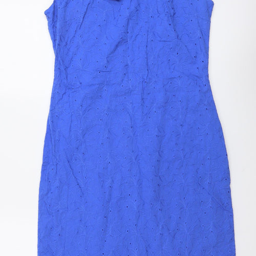 Per Una Womens Blue Floral Cotton Pencil Dress Size 10 Boat Neck Pullover
