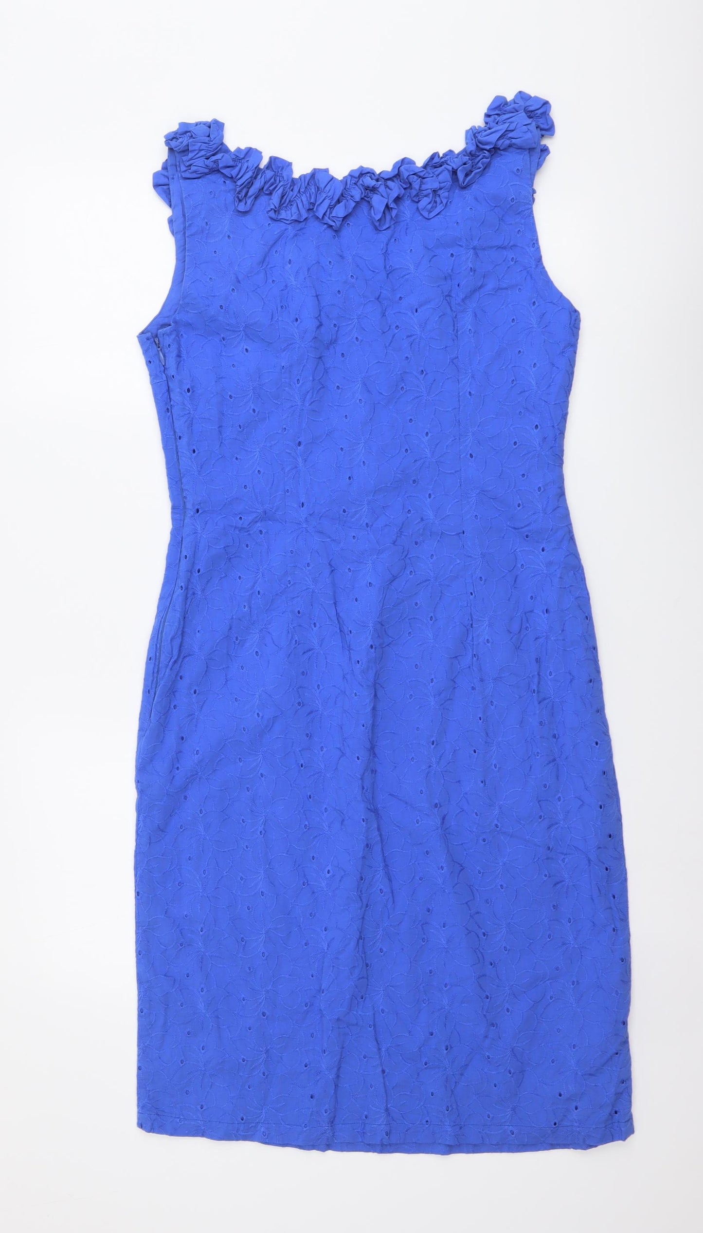 Per Una Womens Blue Floral Cotton Pencil Dress Size 10 Boat Neck Pullover