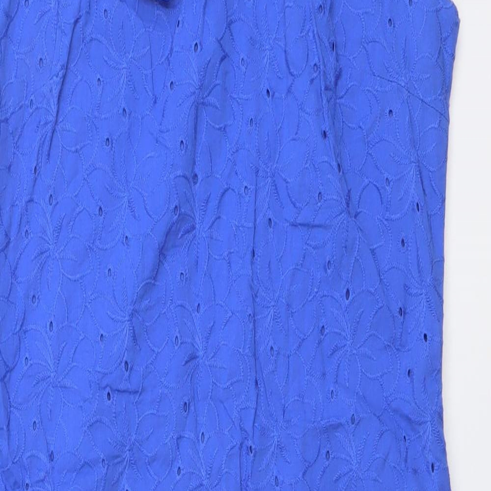 Per Una Womens Blue Floral Cotton Pencil Dress Size 10 Boat Neck Pullover