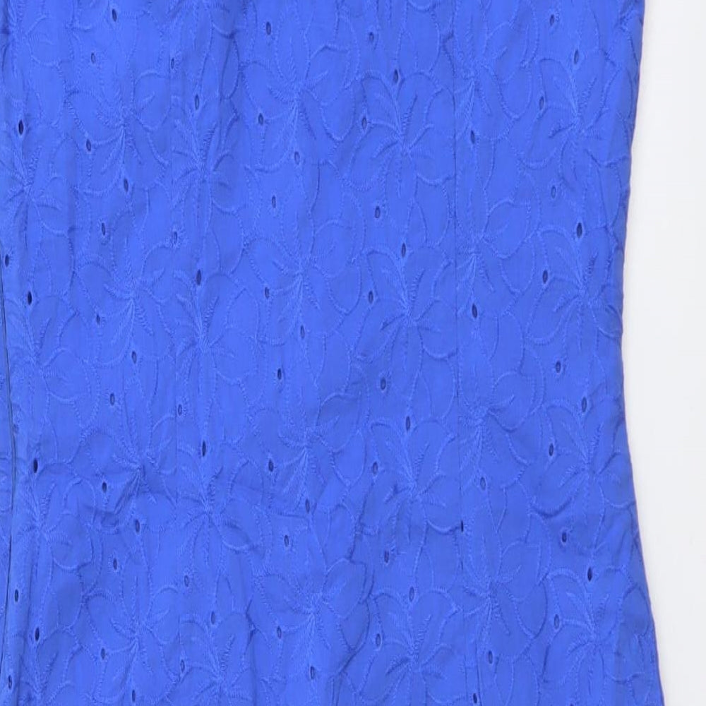 Per Una Womens Blue Floral Cotton Pencil Dress Size 10 Boat Neck Pullover