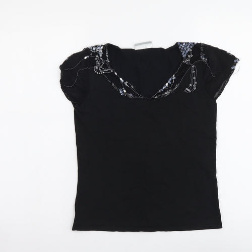 Wallis Womens Black Polyester Basic T-Shirt Size 10 V-Neck