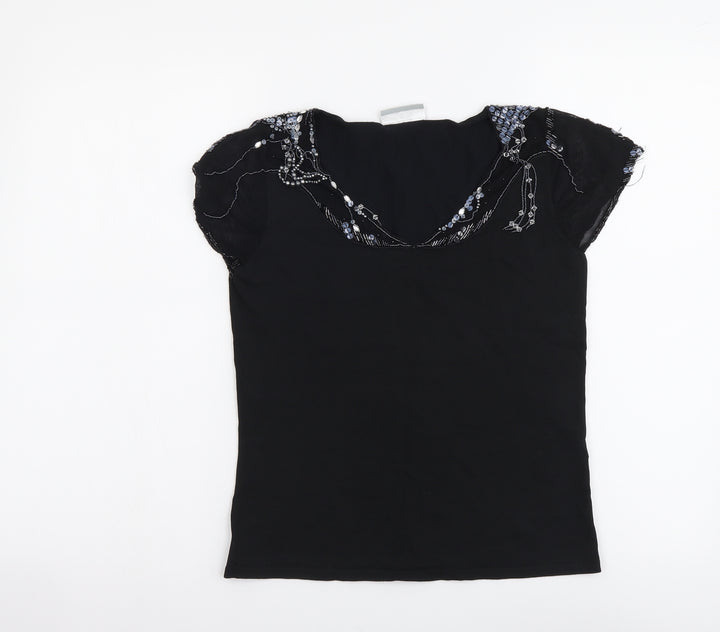 Wallis Womens Black Polyester Basic T-Shirt Size 10 V-Neck