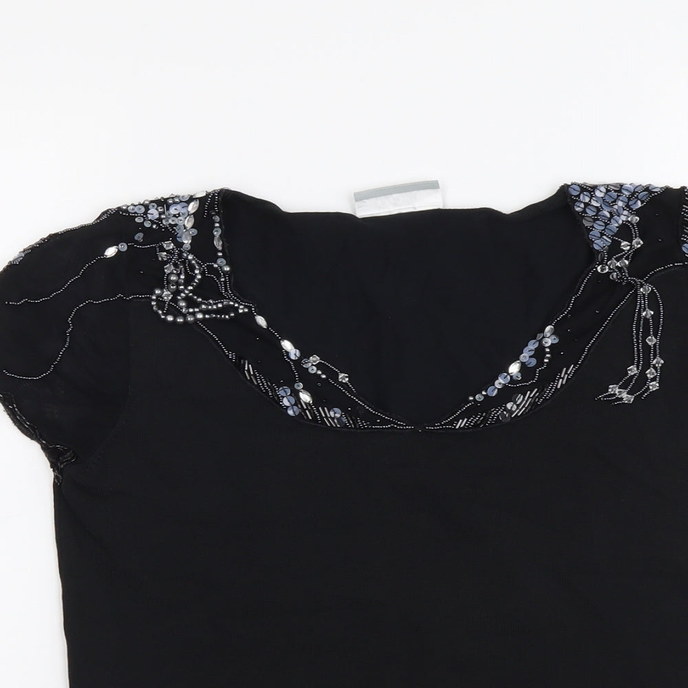 Wallis Womens Black Polyester Basic T-Shirt Size 10 V-Neck