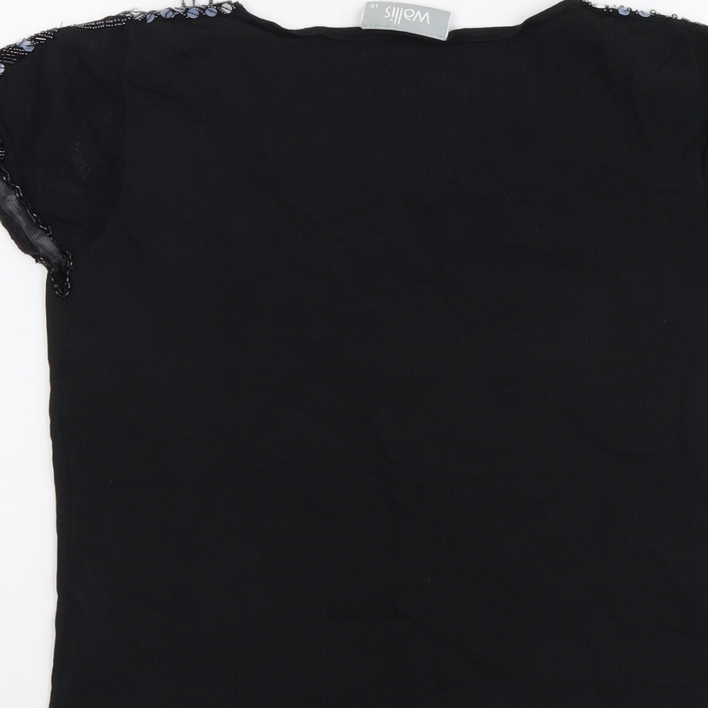 Wallis Womens Black Polyester Basic T-Shirt Size 10 V-Neck