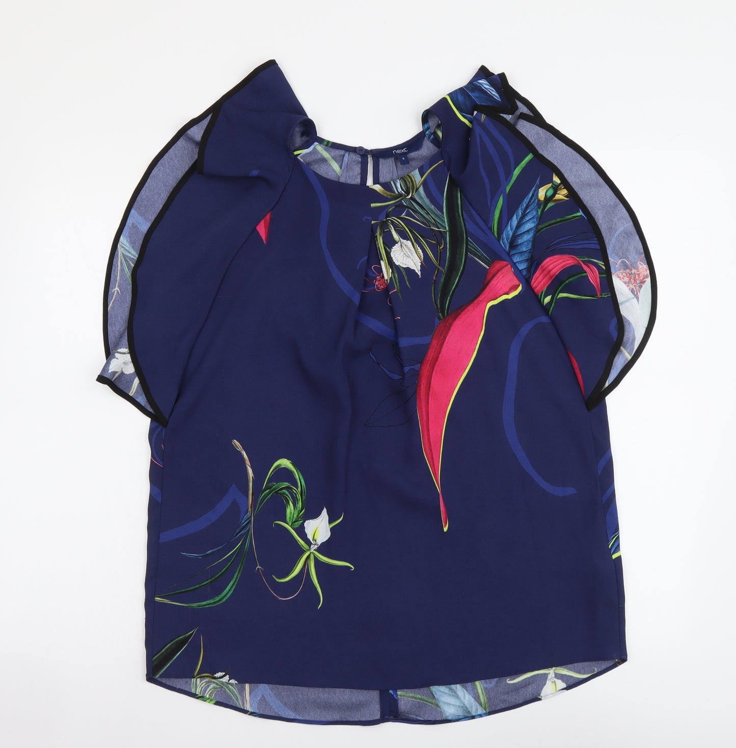 NEXT Womens Blue Floral Polyester Basic Blouse Size 8 Round Neck