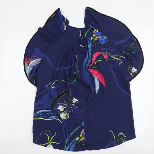 NEXT Womens Blue Floral Polyester Basic Blouse Size 8 Round Neck