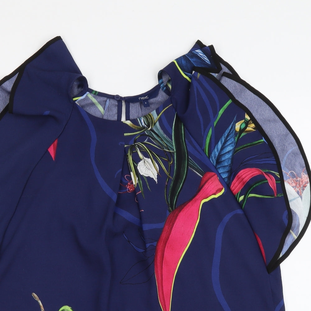 NEXT Womens Blue Floral Polyester Basic Blouse Size 8 Round Neck