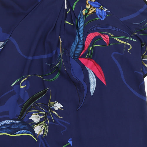 NEXT Womens Blue Floral Polyester Basic Blouse Size 8 Round Neck