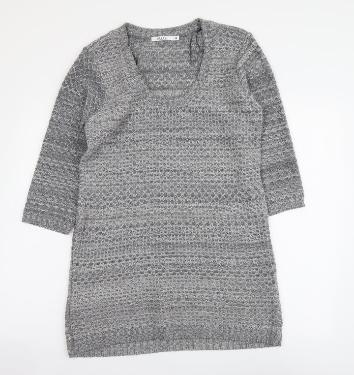 M&Co Womens Grey Scoop Neck Acrylic Tunic Jumper Size M
