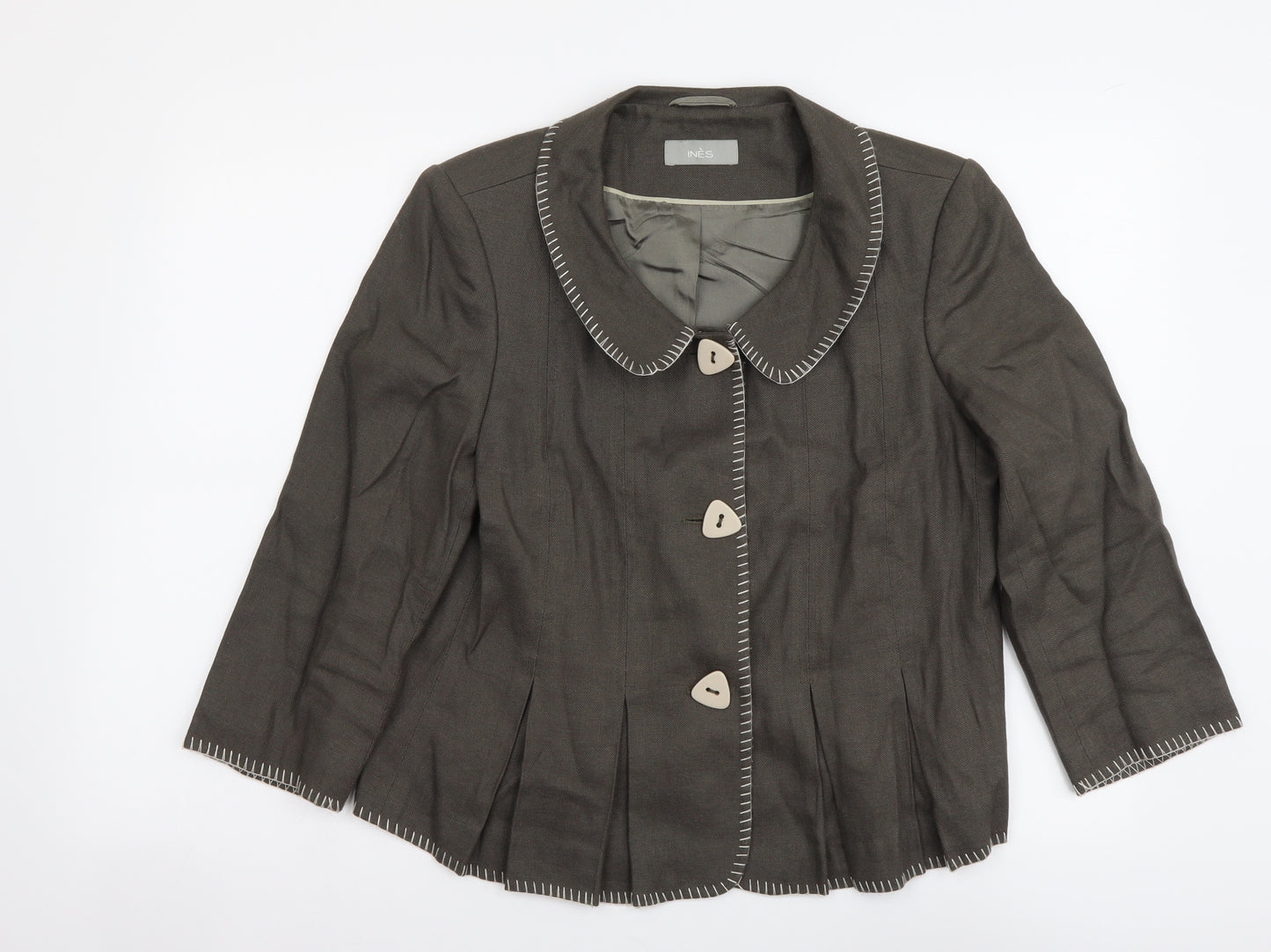 Ines Womens Grey Jacket Size 12 Button