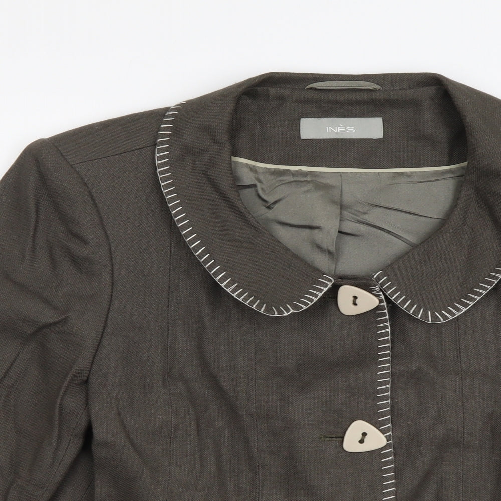 Ines Womens Grey Jacket Size 12 Button