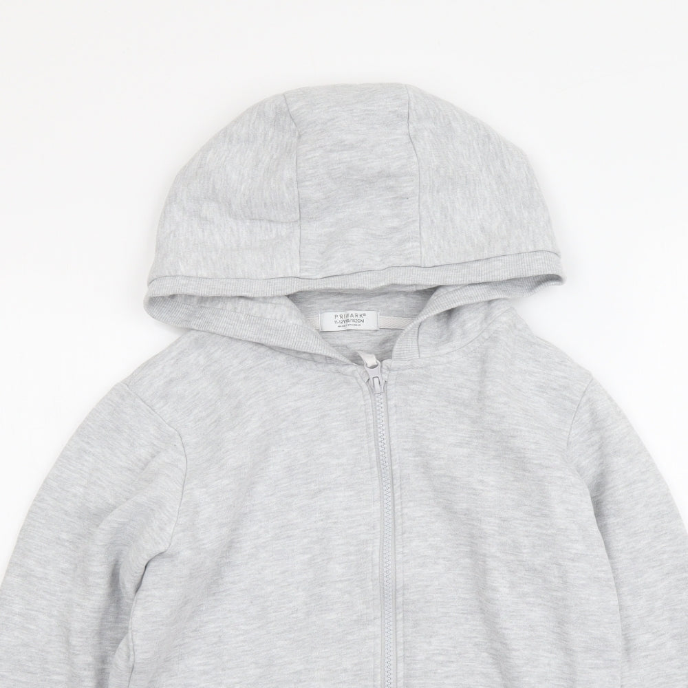 Primark Boys Grey Cotton Full Zip Hoodie Size 11-12 Years Zip