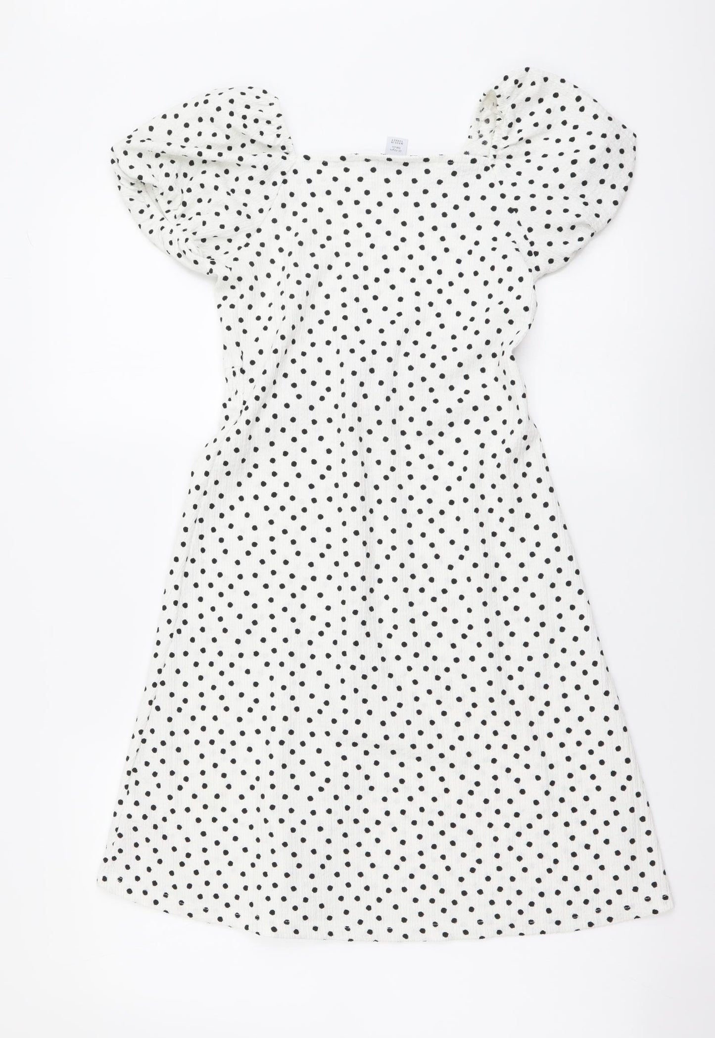 Primark Girls White Polka Dot Polyester A-Line Size 12-13 Years Square Neck Pullover