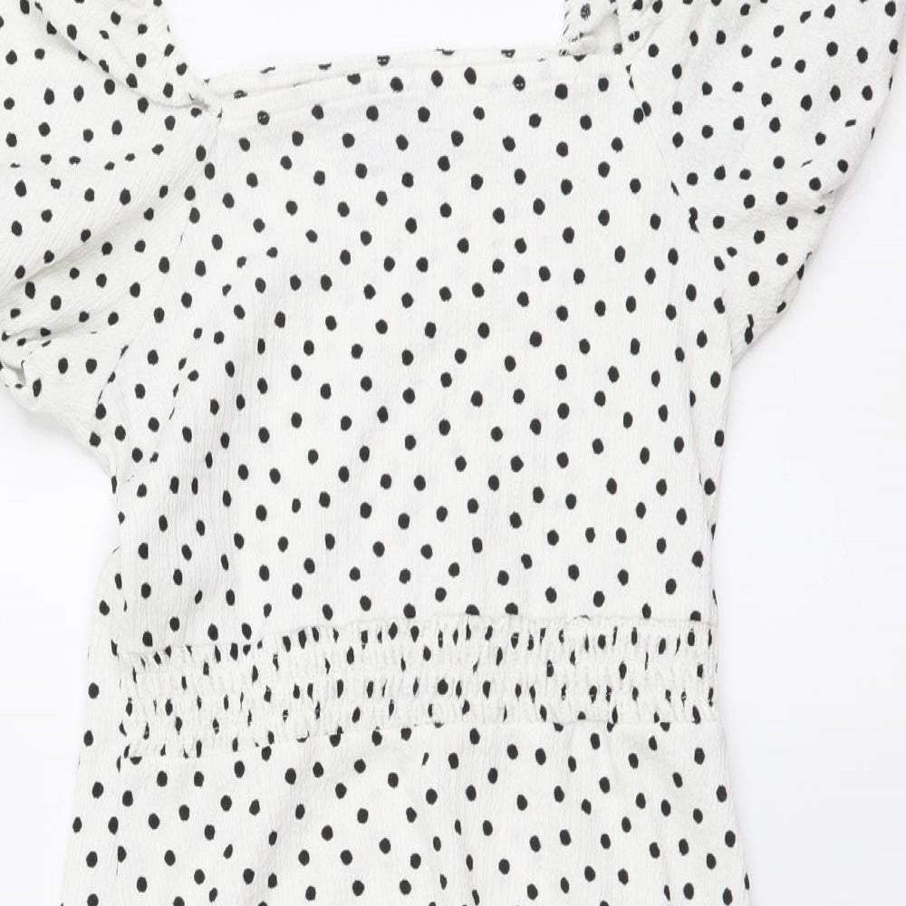 Primark Girls White Polka Dot Polyester A-Line Size 12-13 Years Square Neck Pullover