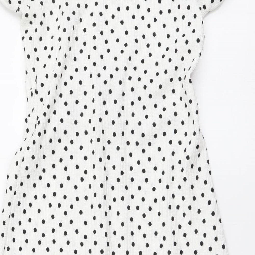 Primark Girls White Polka Dot Polyester A-Line Size 12-13 Years Square Neck Pullover