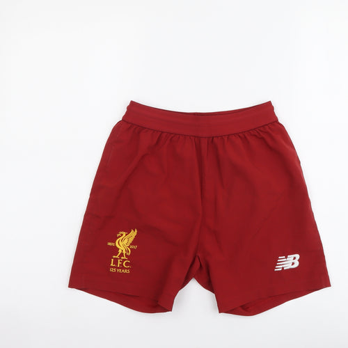 New Balance Boys Red Polyester Sweat Shorts Size 7-8 Years Regular Drawstring - Liverpool FC