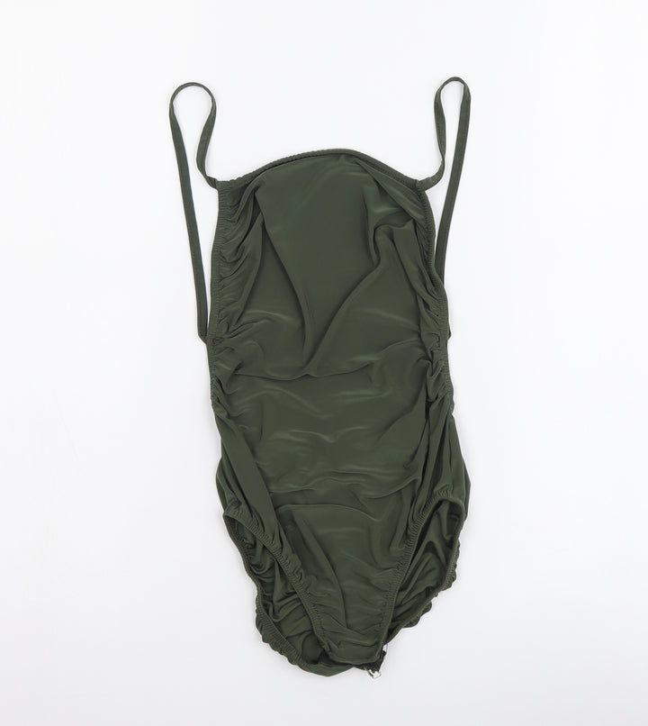 Boohoo Womens Green Polyester Bodysuit One-Piece Size 8 Snap