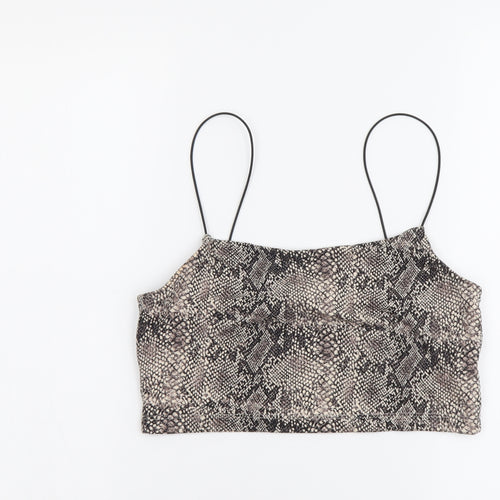 Primark Womens Brown Animal Print Polyester Cropped Tank Size S Square Neck - Snake Pattern