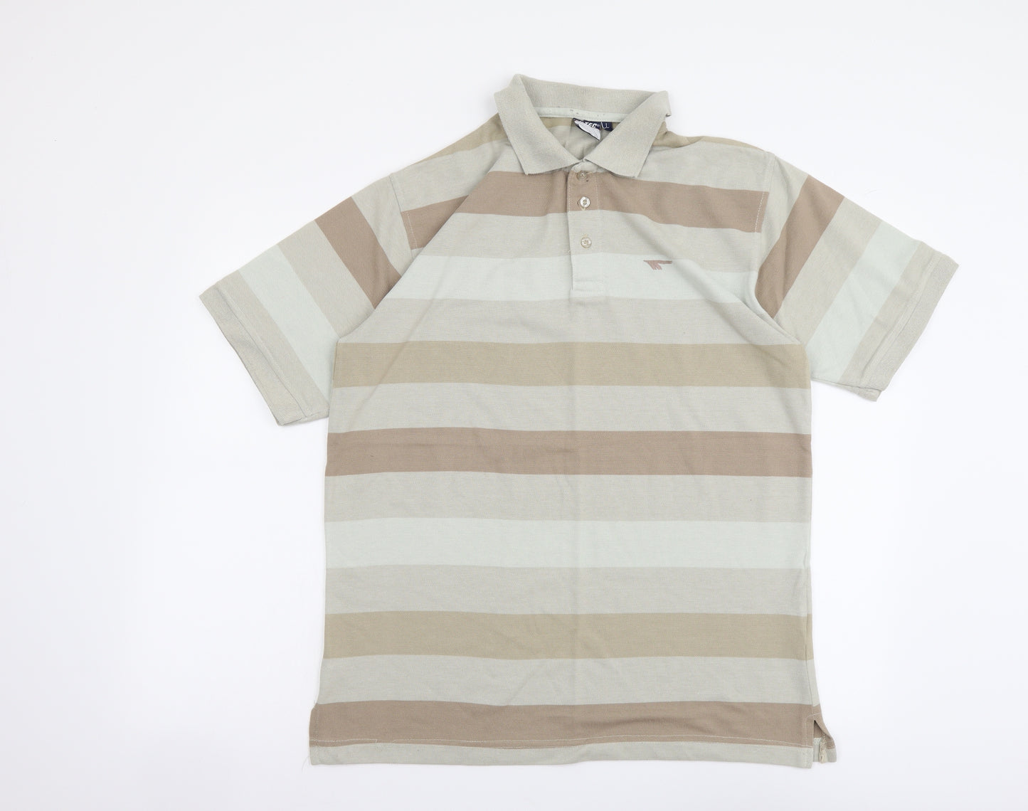 Hi-Tec Mens Beige Striped Cotton Polo Size L Collared Pullover