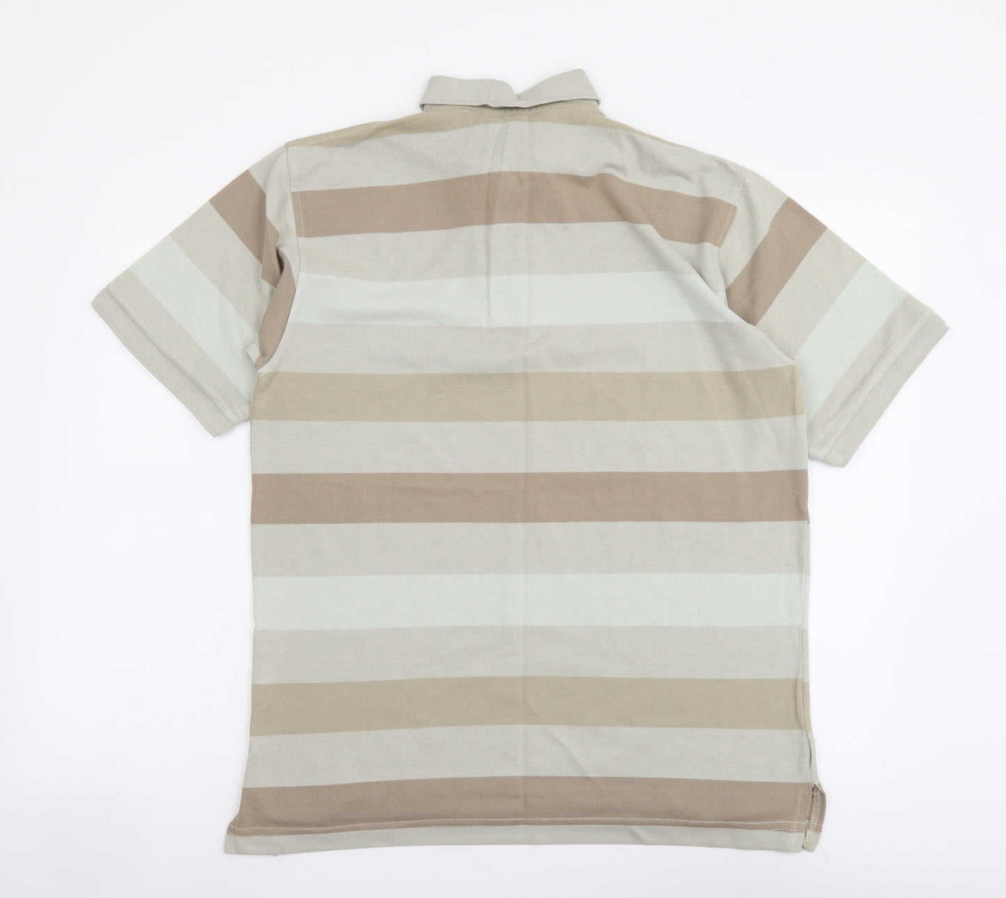 Hi-Tec Mens Beige Striped Cotton Polo Size L Collared Pullover