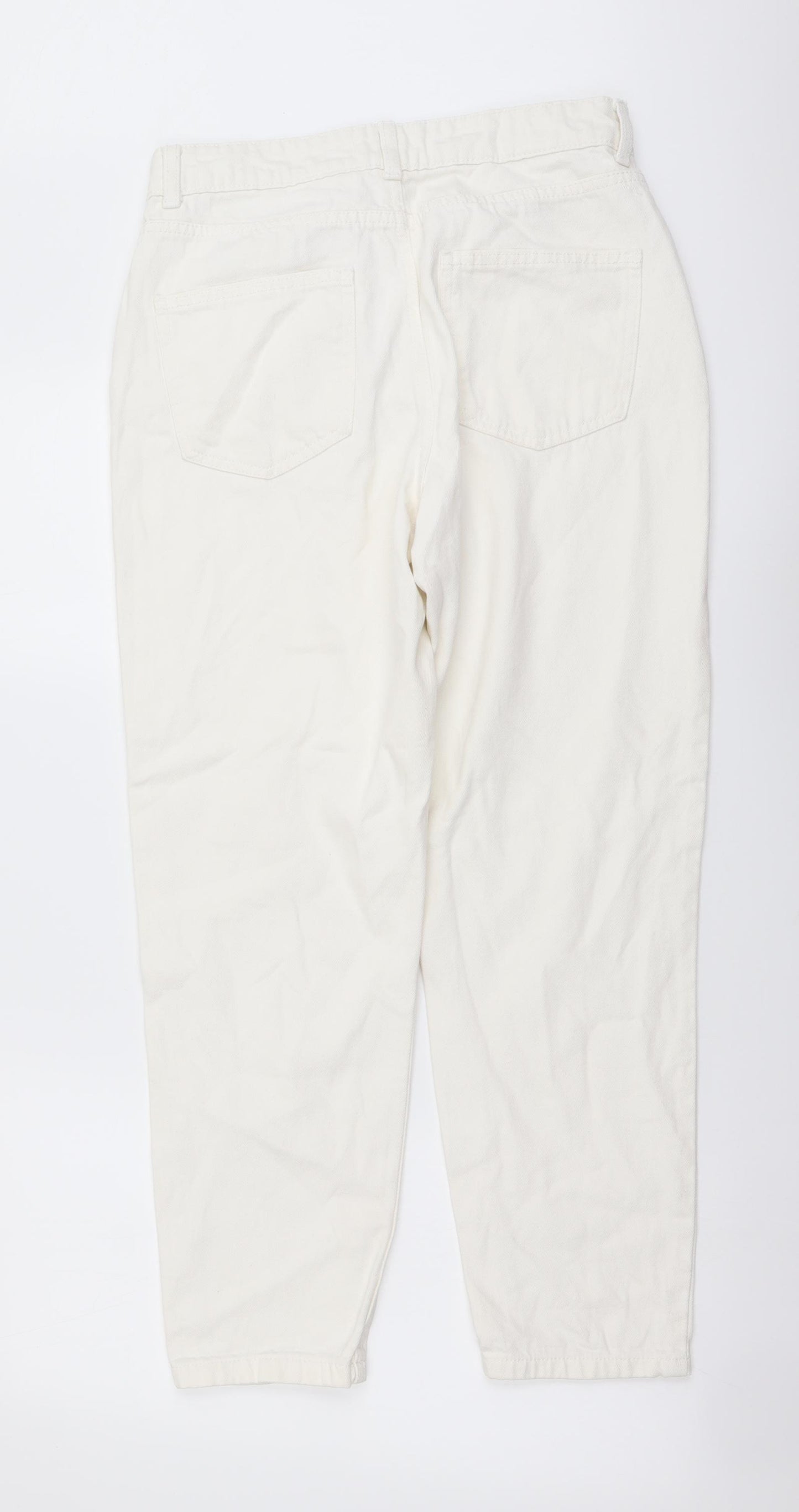 Denim & Co. Womens Ivory Cotton Mom Jeans Size 10 L26 in Regular Button