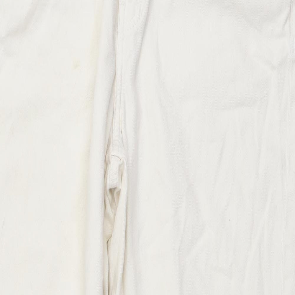 Denim & Co. Womens Ivory Cotton Mom Jeans Size 10 L26 in Regular Button