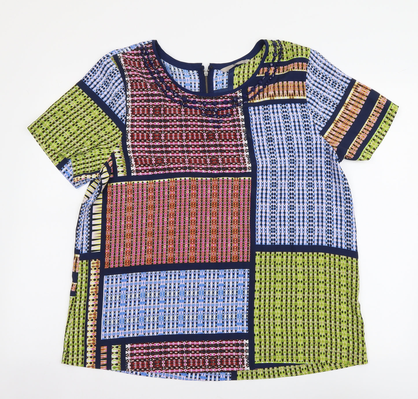 TU Womens Multicoloured Geometric Polyester Basic T-Shirt Size 16 Round Neck