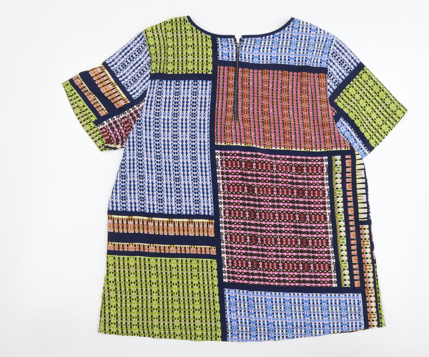 TU Womens Multicoloured Geometric Polyester Basic T-Shirt Size 16 Round Neck