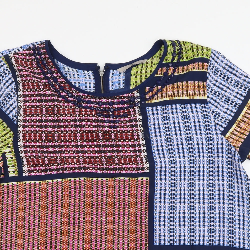 TU Womens Multicoloured Geometric Polyester Basic T-Shirt Size 16 Round Neck
