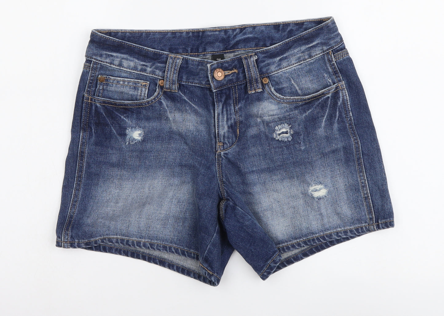 Gap Womens Blue Cotton Compression Shorts Size 4 L5 in Regular Button - Distressed Look