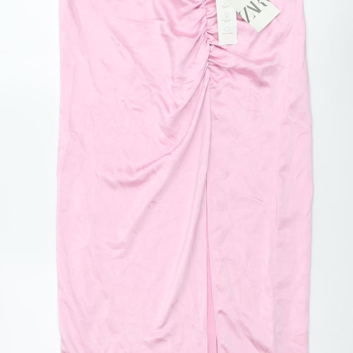 Zara Womens Pink Polyester Straight & Pencil Skirt Size M Zip
