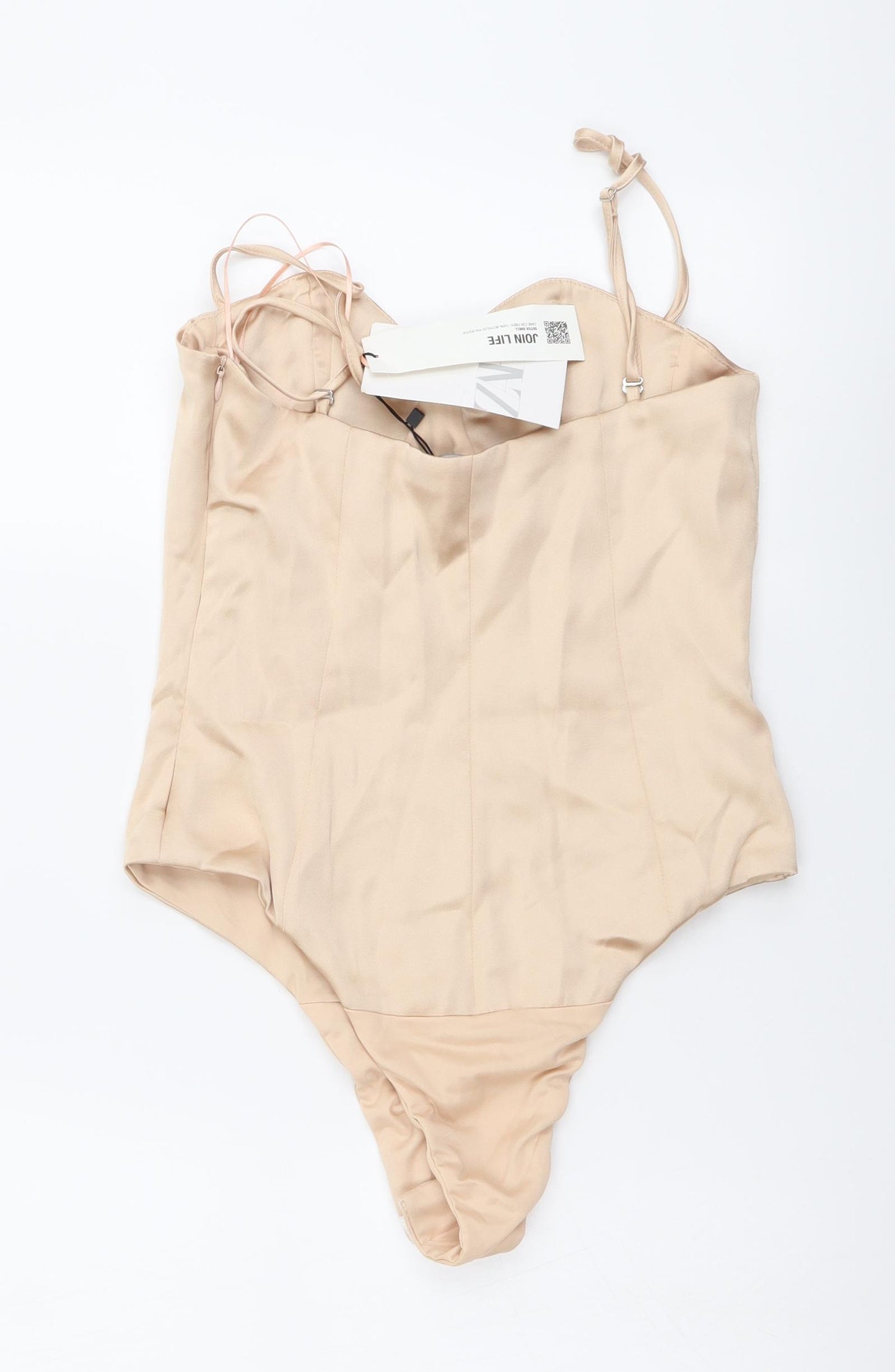 Zara Womens Beige Polyester Bodysuit One-Piece Size M Snap