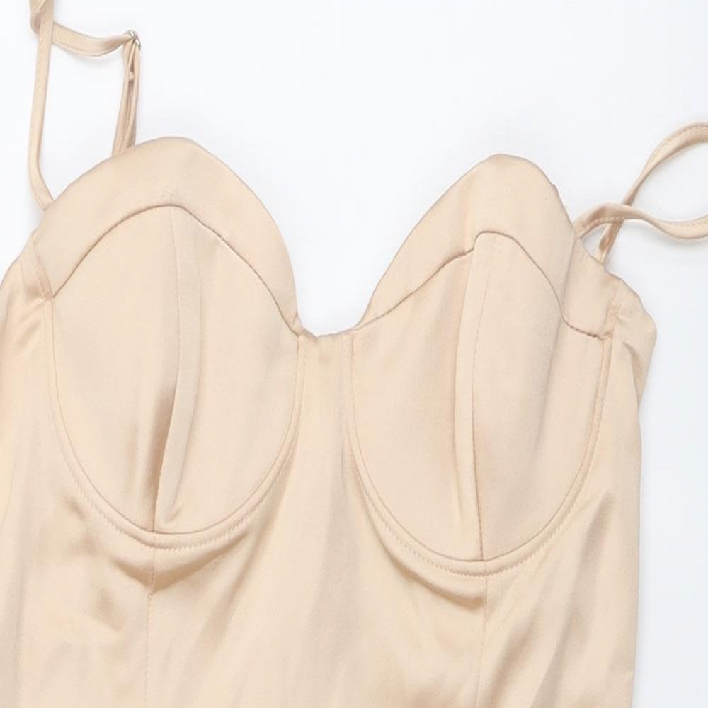 Zara Womens Beige Polyester Bodysuit One-Piece Size M Snap