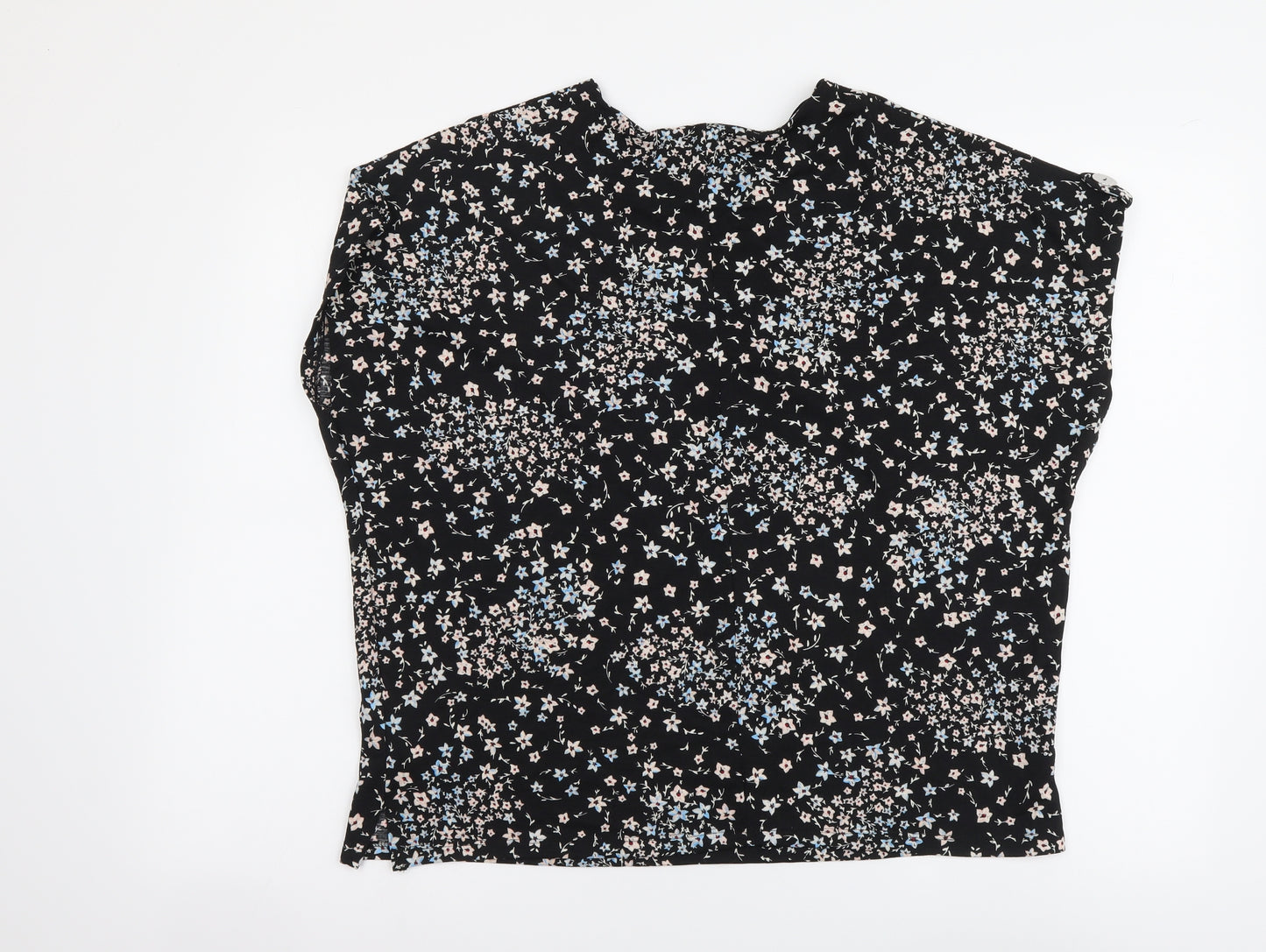 Nutmeg Womens Black Floral Polyester Basic Blouse Size 14 V-Neck