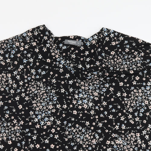 Nutmeg Womens Black Floral Polyester Basic Blouse Size 14 V-Neck